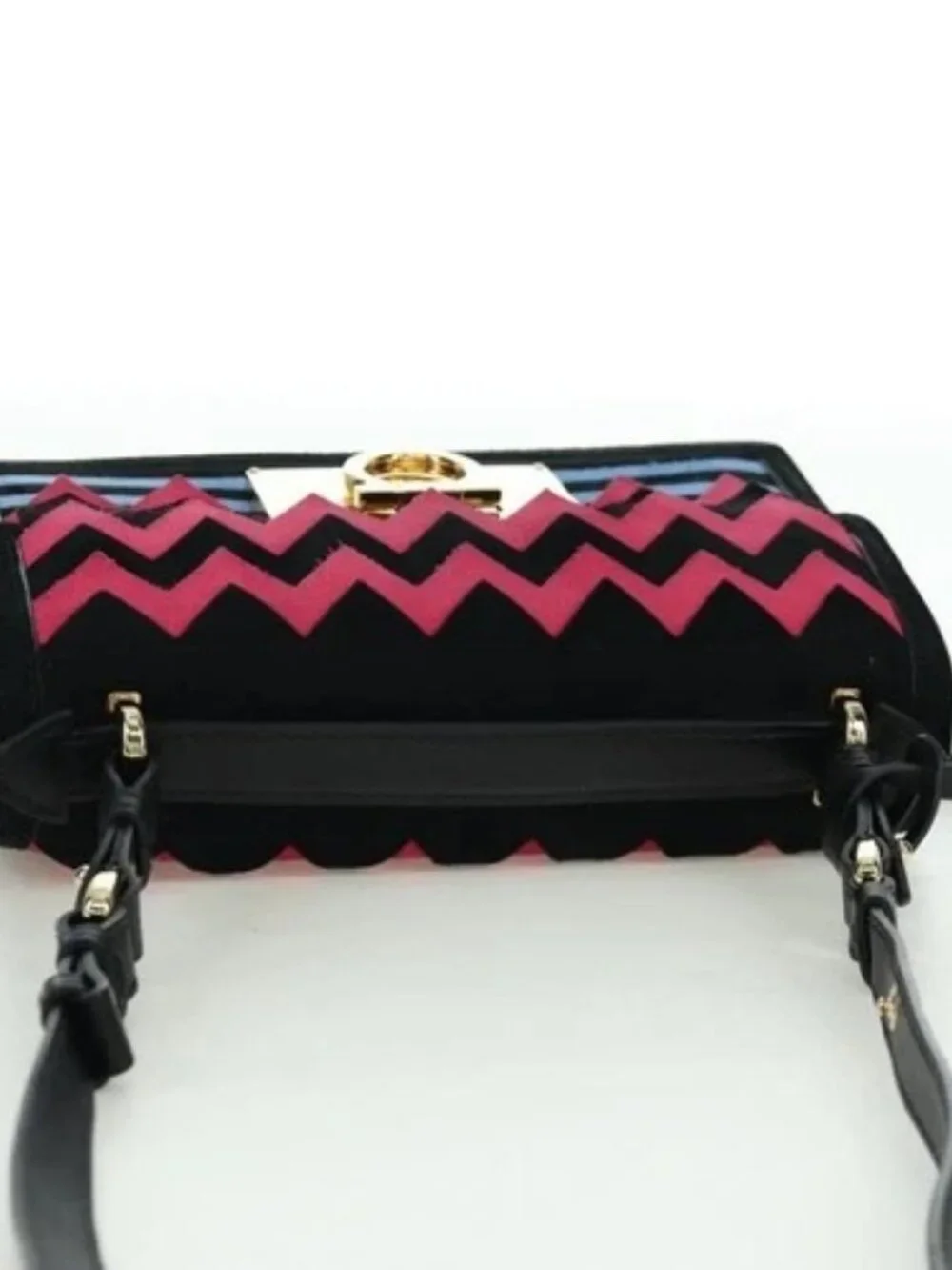 Salvatore Ferragamo Gancini Shoulder Bag Suede Black Pink gold Auth ARZ419M